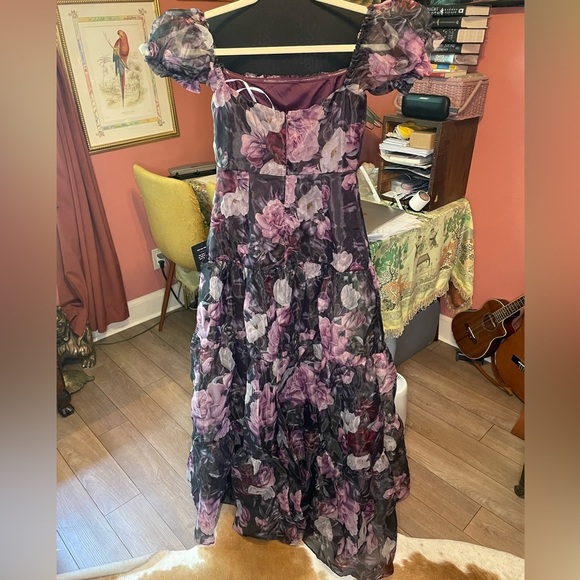 NWT Delightful Expression Black Floral Organza Tiered Maxi Dress Small $148 - Picture 7 of 11